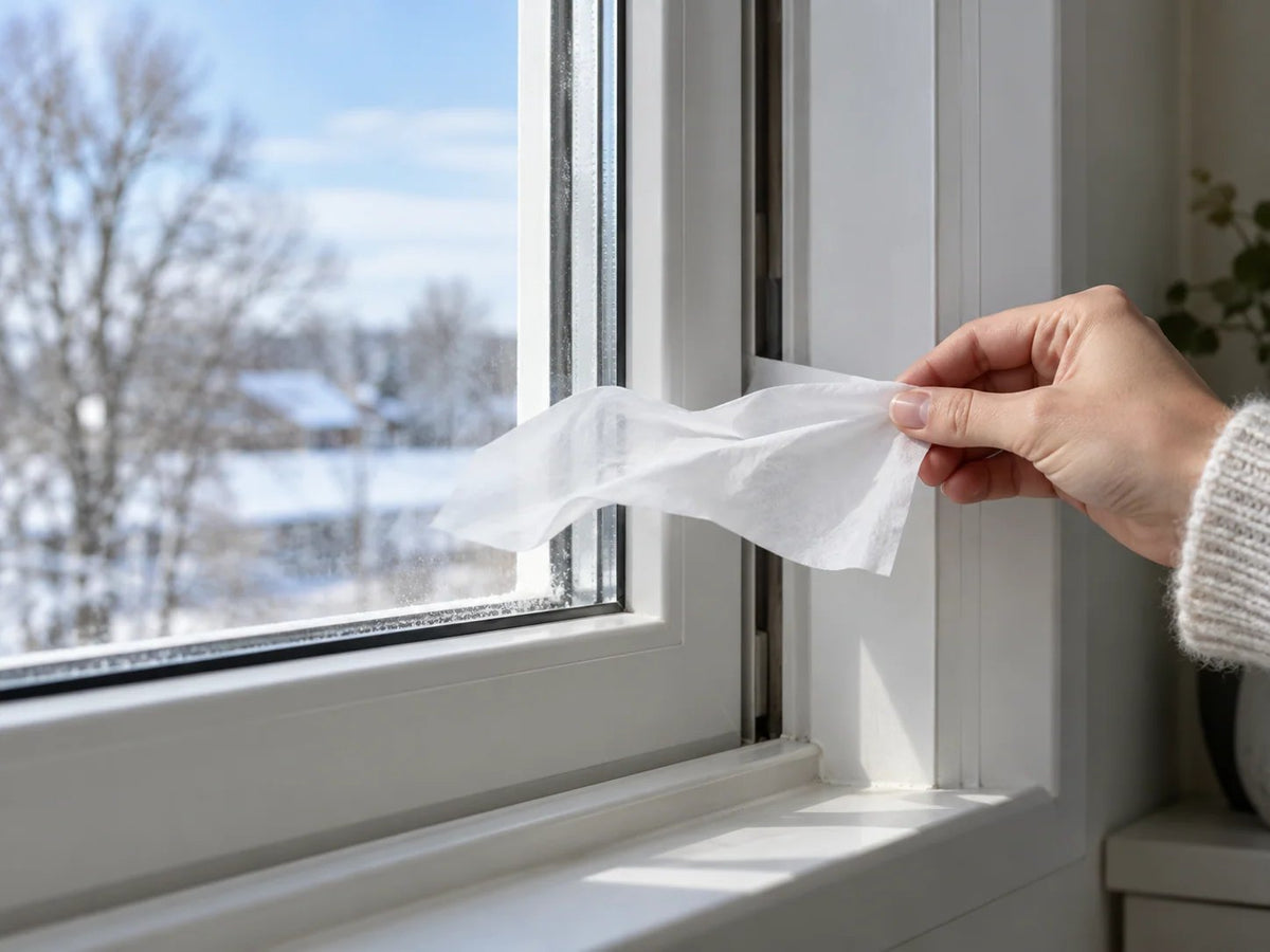 Before: tissue moving in the draft at the window gap